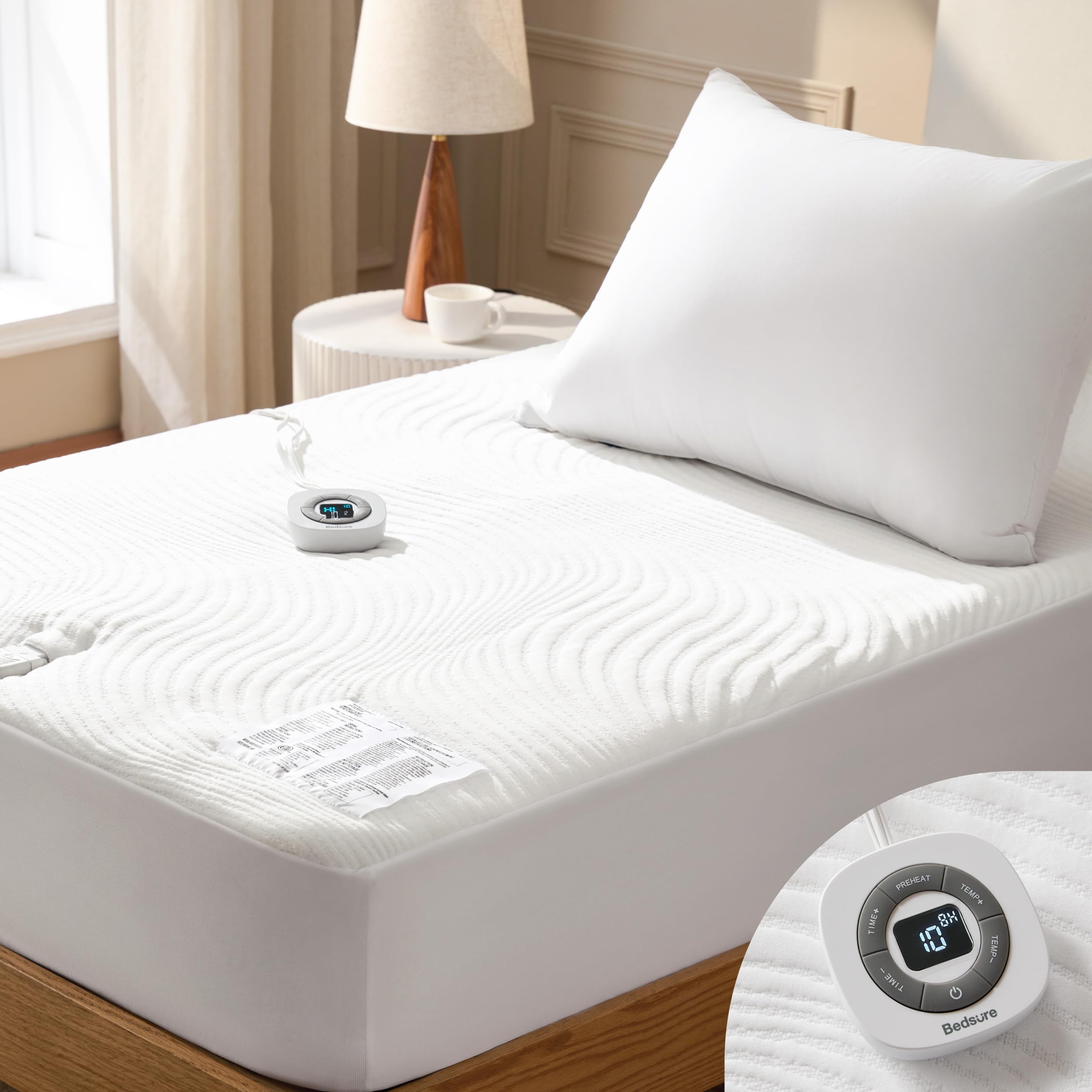 Bedsure Heated Mattress Pad Twin - Luxury Soft Electric Bed Warmer with Memory & Preheat Functions, 12-Hour Auto Off & 10 Heat Settings with Single Controller, Fast Heating, Deep Pocket, 39"x75"