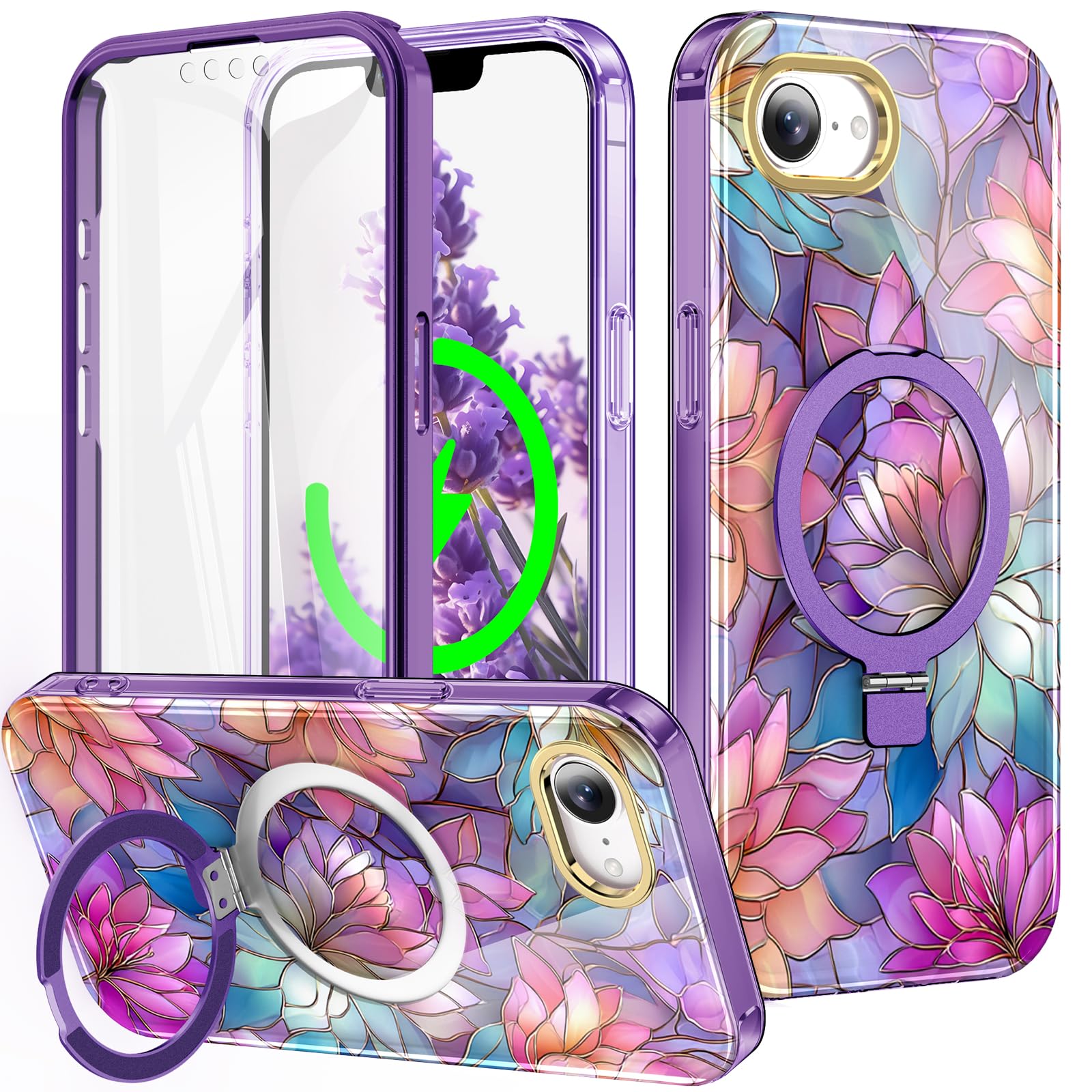 Custodia per iPhone 17e/16e con pellicola proteggi schermo-Lotus | Graziosa custodia con supporto magnetico invisibile [compatibile con MagSafe] Custodia militare integrale antiurto per donne