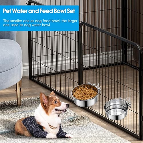 Miniatura 3 de Yummy Sam 2 cuencos pequeños para comida y agua para perros con soporte de abrazadera mejorado, cuencos colgantes de acero inoxidable detectables