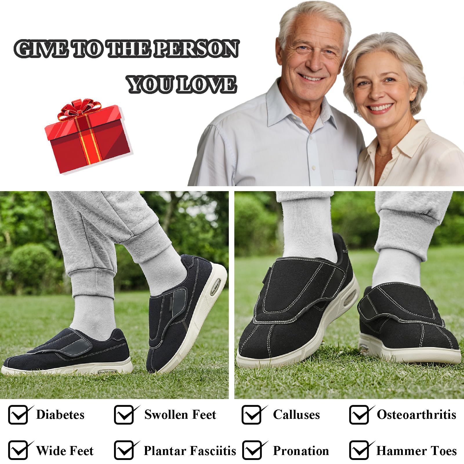 Zapatillas Extra Anchas con Cierre Ajustable para Mujer Hombres