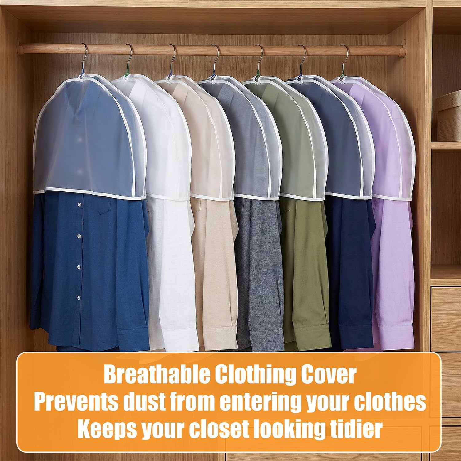 24 Pcs Garment Covers for Hanging Clothes, Clear Shoulder Cover Breathable Garment Dust Covers Protectors With 2" Gusset for Suit, Coats, Jackets, Dress, Closet Storage, 24''W x 12"H x 2''D