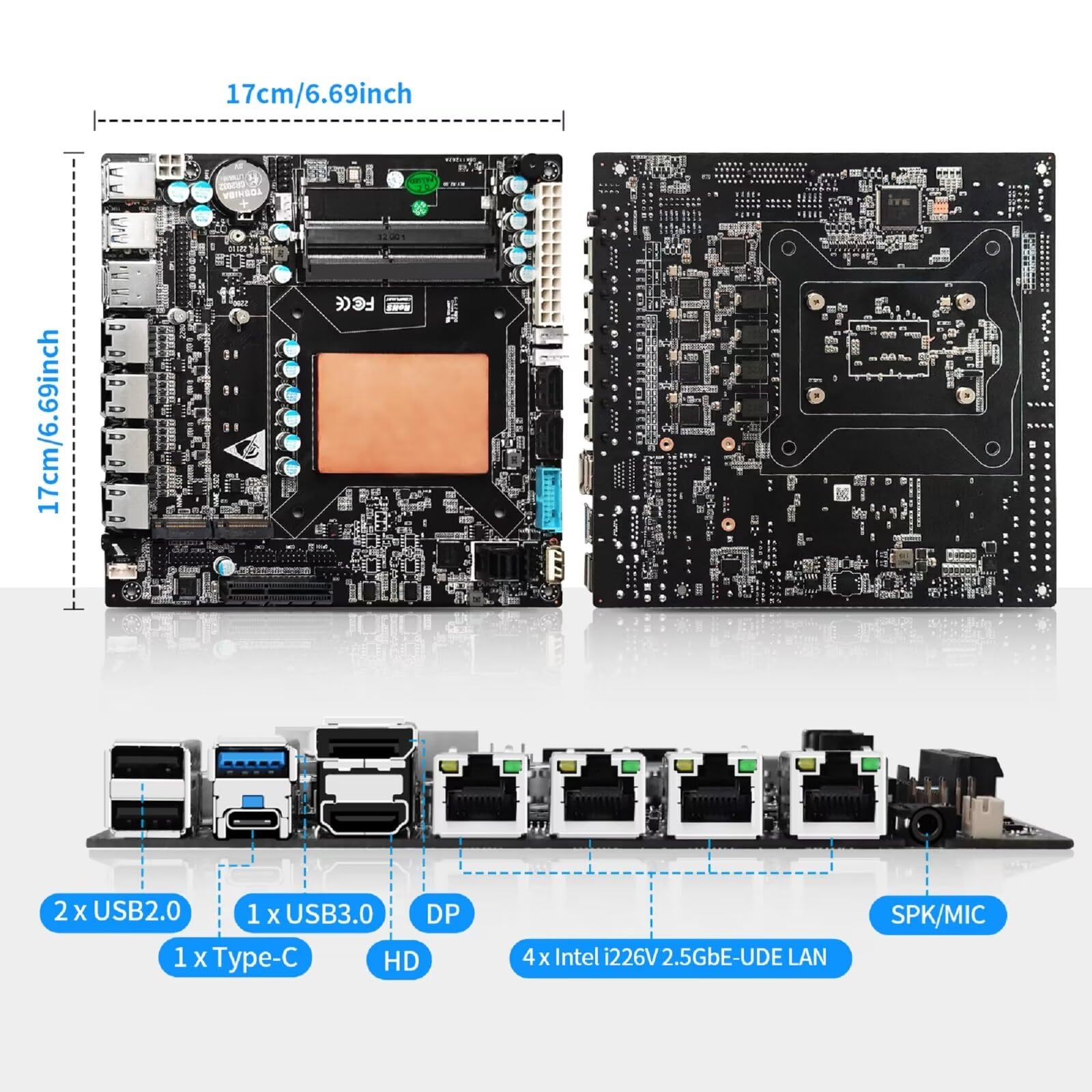 Placa base NAS de doble núcleo i3-1115G4, placa base Mini-ITX NAS, 4 LAN i226V 2.5GbE, Barebone, DDR4, compatible con 6 SATA3.0 6Gbps
