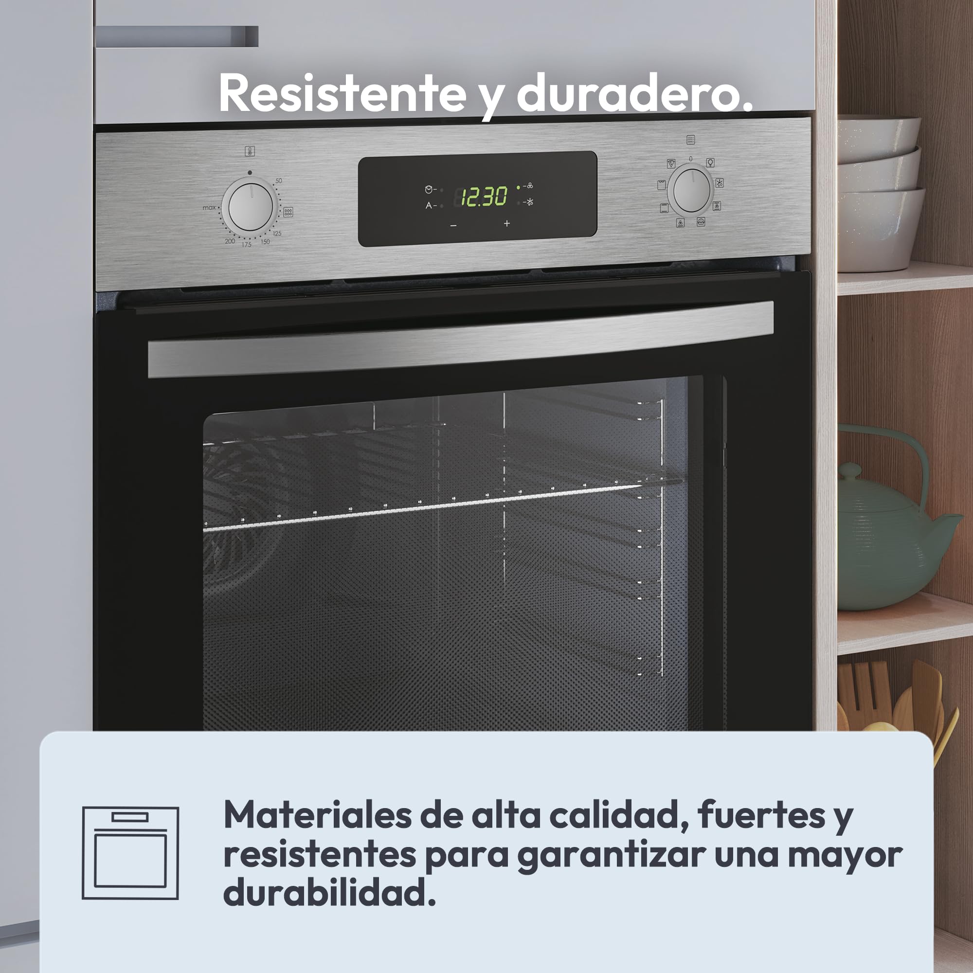 Candy Idea FIDC X625 L, Horno Multifunción, 70L, Limpieza Aquactiva, 1 Bandeja y 2 Rejillas, Guía Telescópica, 8 Funciones, Display Timer Touch, Mandos Push&Pull, Puerta 2 Cristales, Inox y Negro