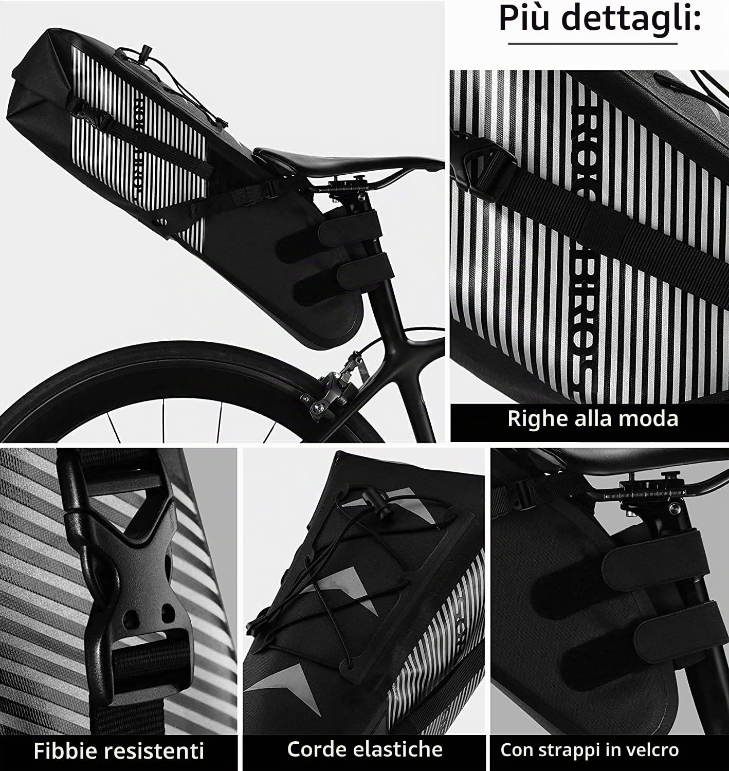 ROCKBROS Borsa da Sella Bici Impermeabile, Borsa Sottosella per MTB Bicicletta, Borsa Posteriore per Ciclismo Viaggio, Grande Capacità 10L, Accessori Bici