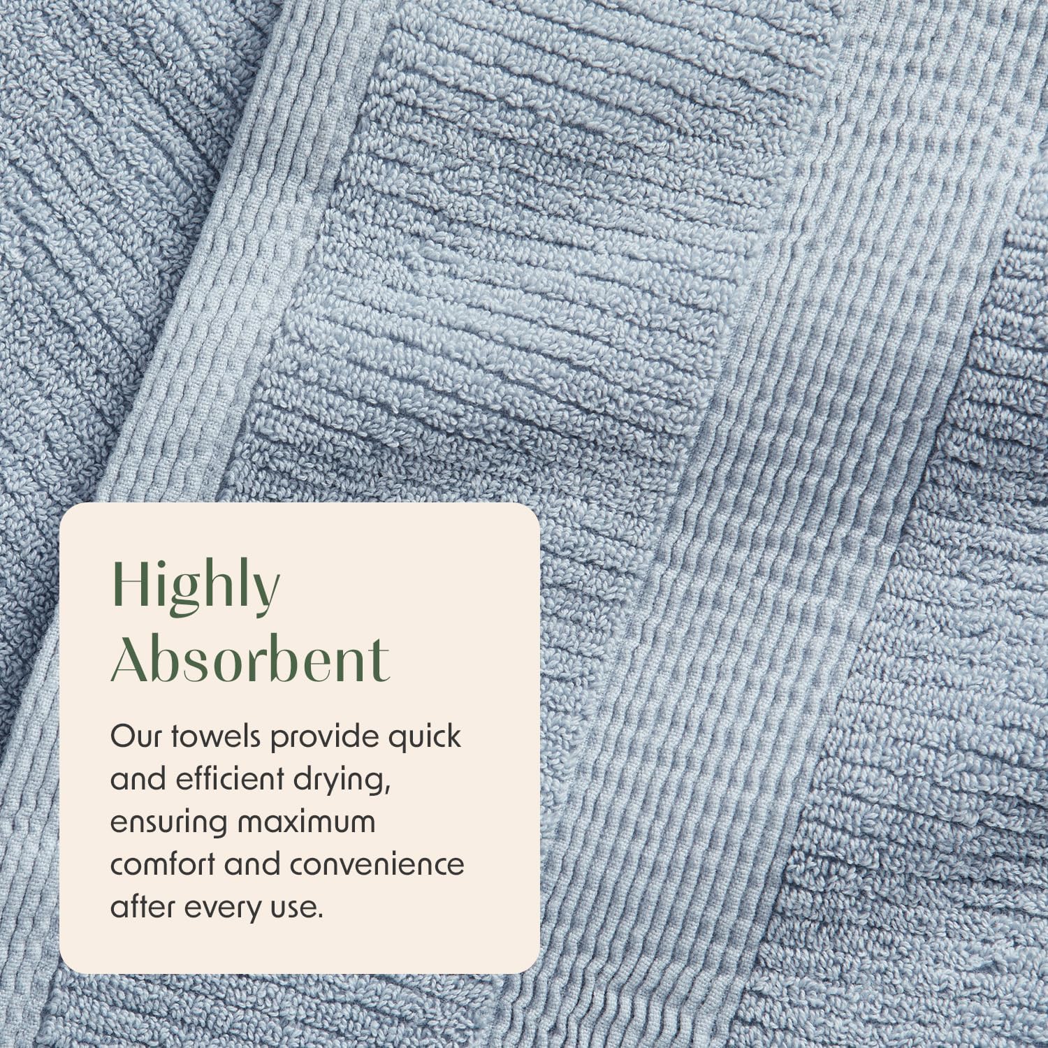 Springtree Home Blue Bath Towels Set of 4 | Ribbed Textured | 100% Combed Cotton | Absorbent Quick-Dry Towels for Bathroom | Oeko-TEX® Standard 100 Cotton | Mauro Collection - Blue Fog - Image 8