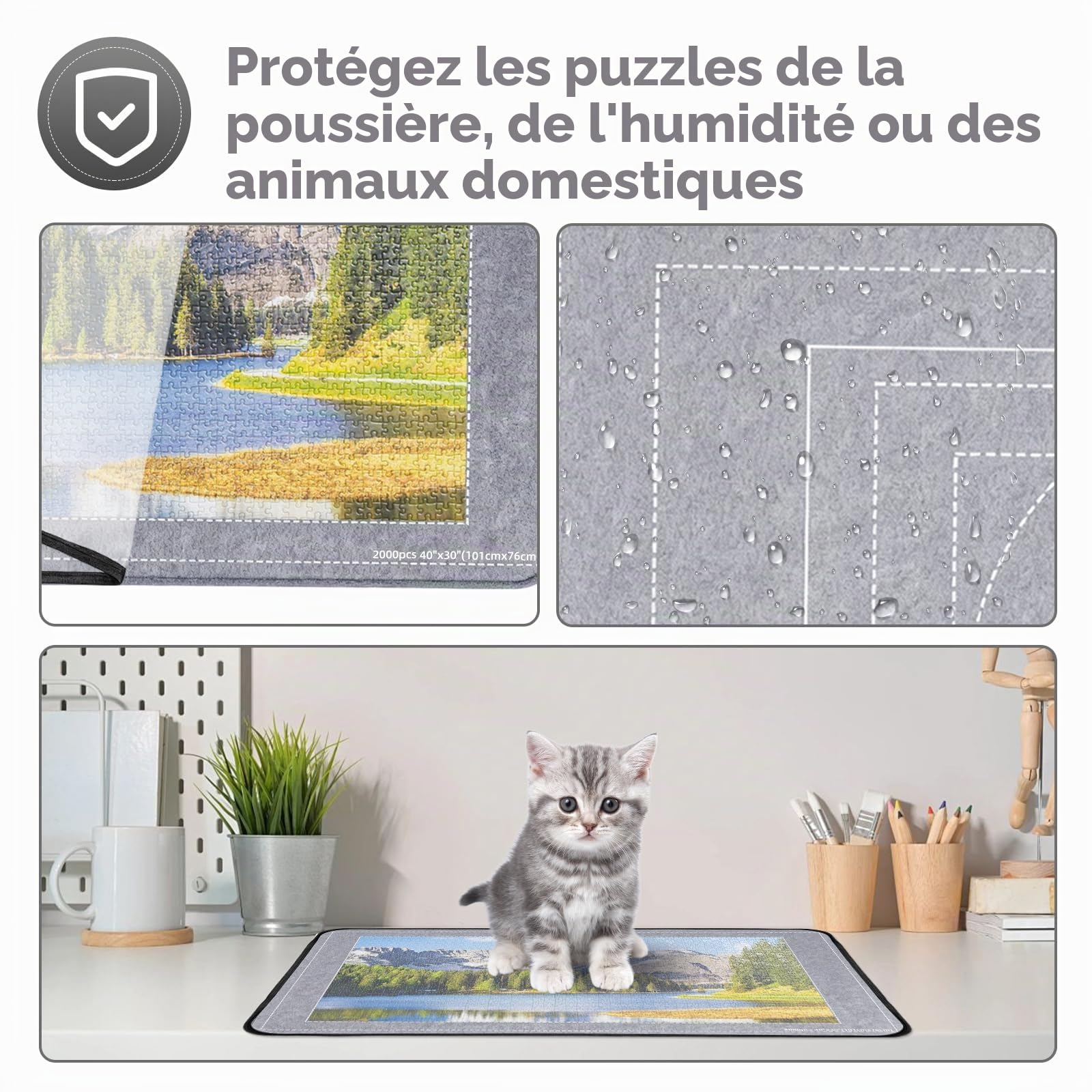 Table de puzzle 2000 pièces avec couvercle, planche de puzzle pliable, accessoires de puzzle 105 x 80 cm, planche de puzzle en feutre super léger avec 8 compartiments de tri et 1 couverture, plaque de