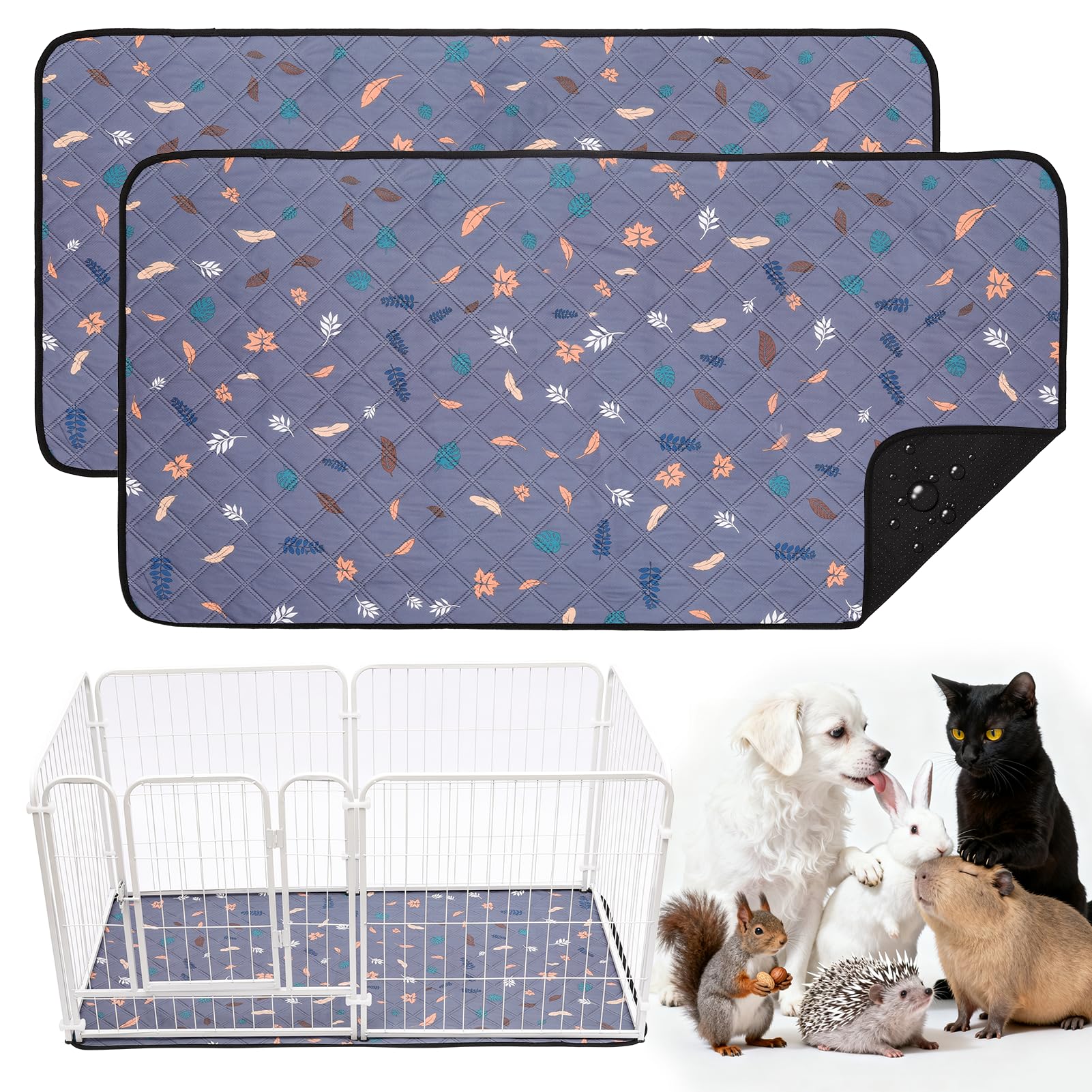 HOZKUY 2-Pack Guinea Pig Cage Liners & Bedding 28"x56"- Fast-Absorbing, Washable & Reusable, Leakproof Pee Pads and Mat with Odor Control & Non-Slip Bottom for Rabbits, Hamsters & All Small Animals