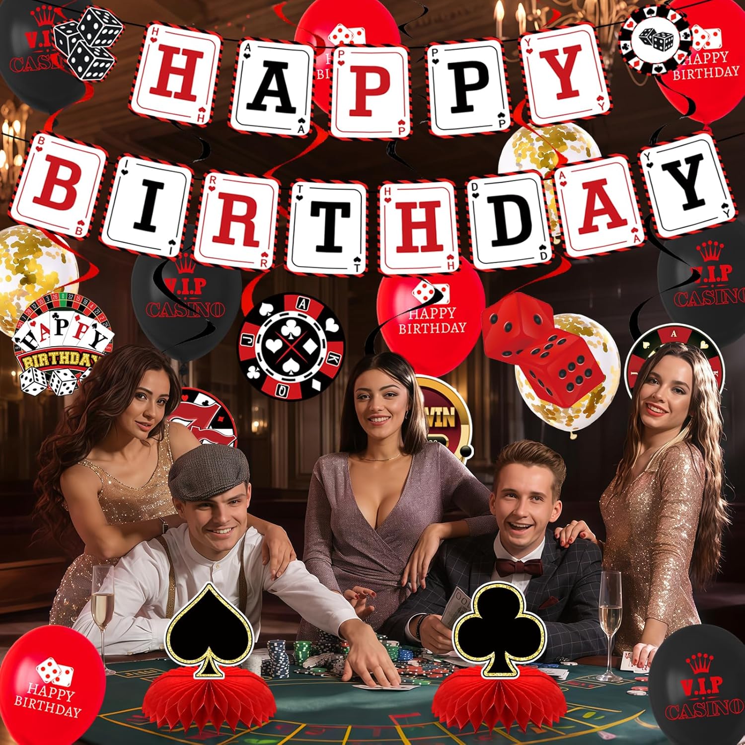 23 Pcs Casino Theme Party Decorations, Honeycomb Decorations Casino Theme Birthday Banner for Poker Themed Party and Las Vegas Themed Party Decorations - Image 5