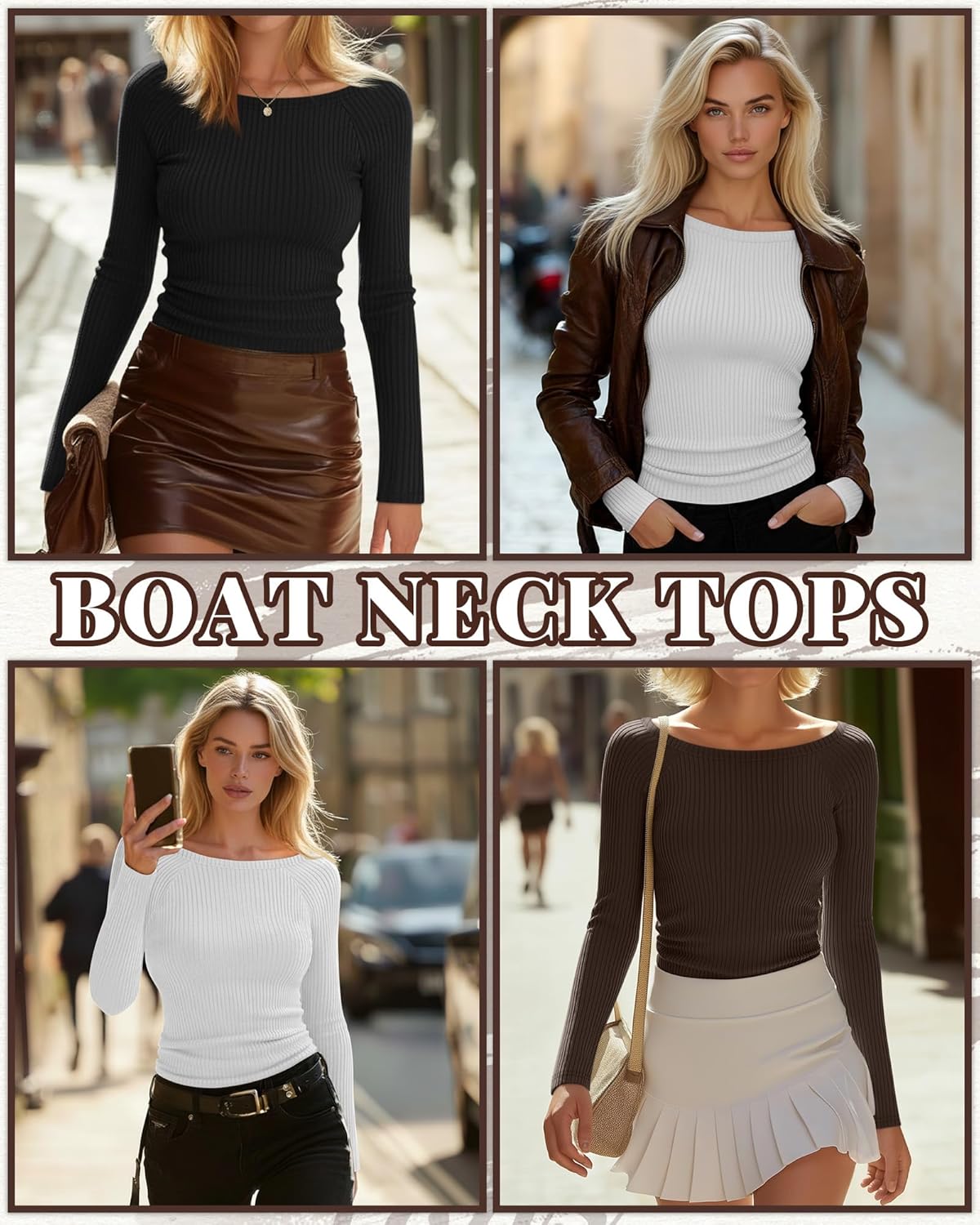3 Pack Women's Long Sleeve Tops Ribbed Cotton Boat Neck Fitted T Shirts Basic Casual Ruched Tees - Image 2