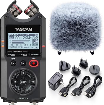 TASCAM DR-40XP + WS-86 Windscreen + Power Adapter Bundle
