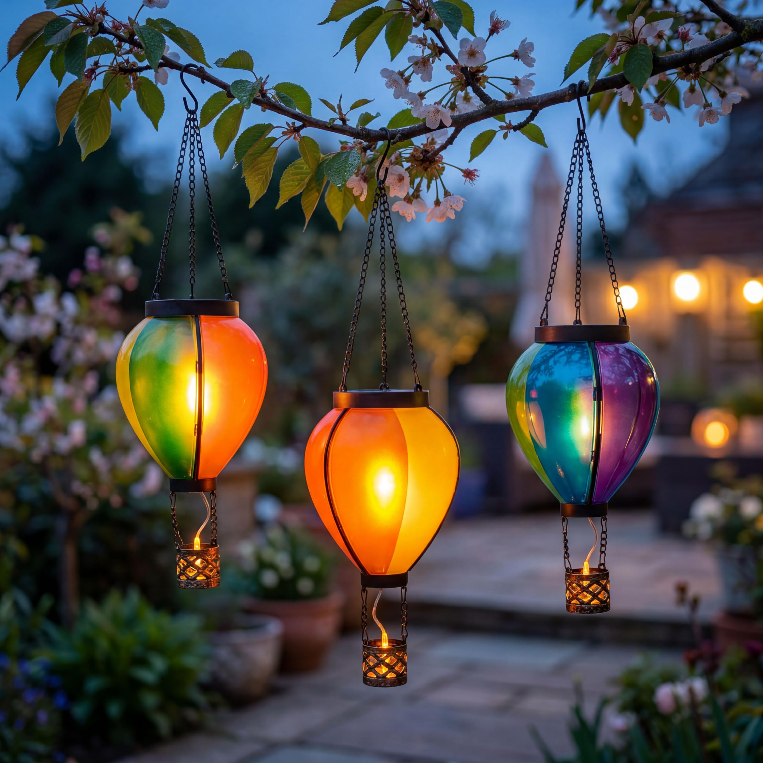 Northpoint LED Solar Heißluftballon 3er-Set IP44 Außenleuchte bunt warmweiß