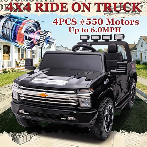 Miniatura 3 de NEWQIDA Coche eléctrico de 24 V para niños con control remoto, licencia Chevrolet Silverado HD, batería de 7ah, vehículo de juguete tipo Ride-on