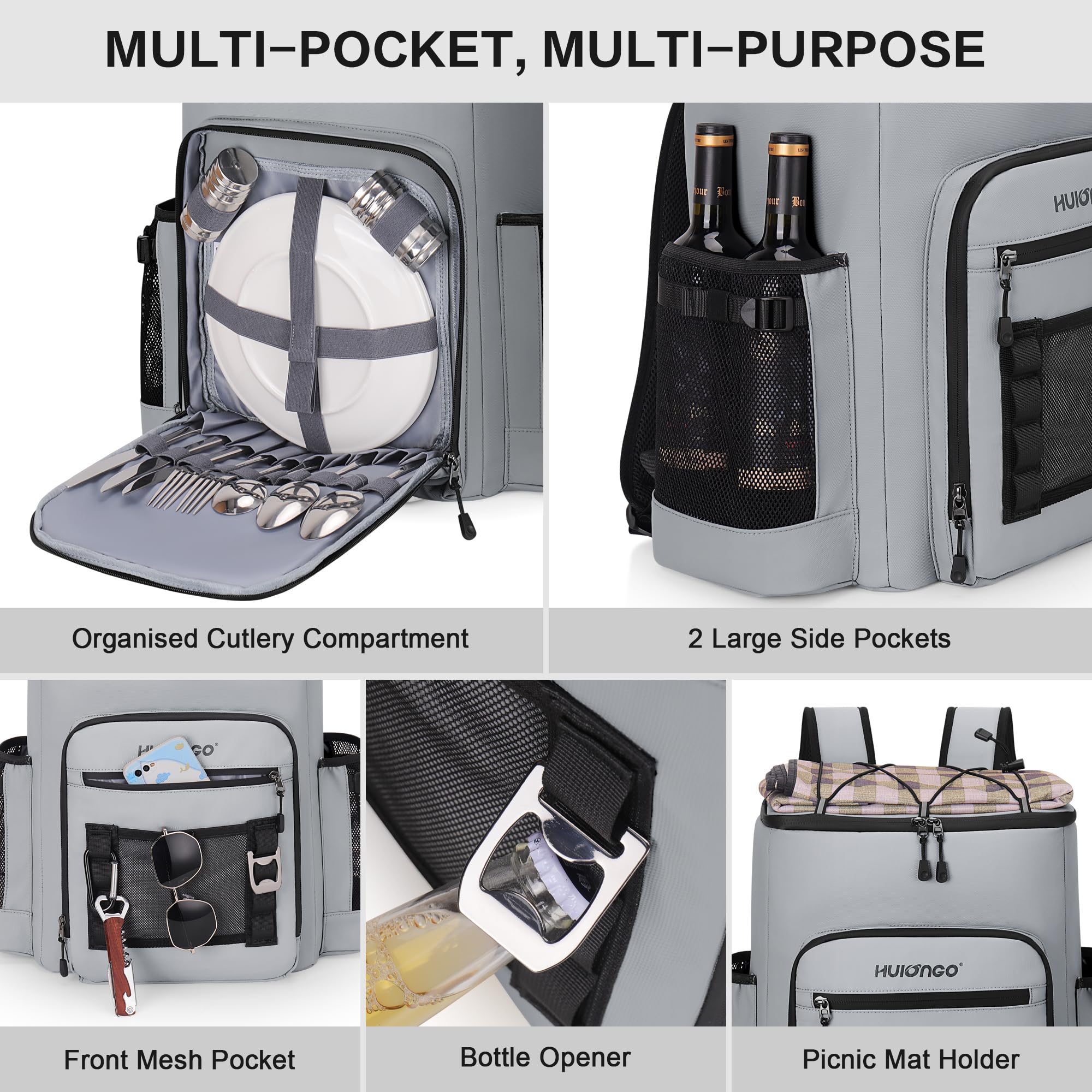 Mochila enfriadora grande con aislamiento impermeable de 52 latas para hombres y mujeres, a prueba de fugas, suave, 8 galones (gris) 5