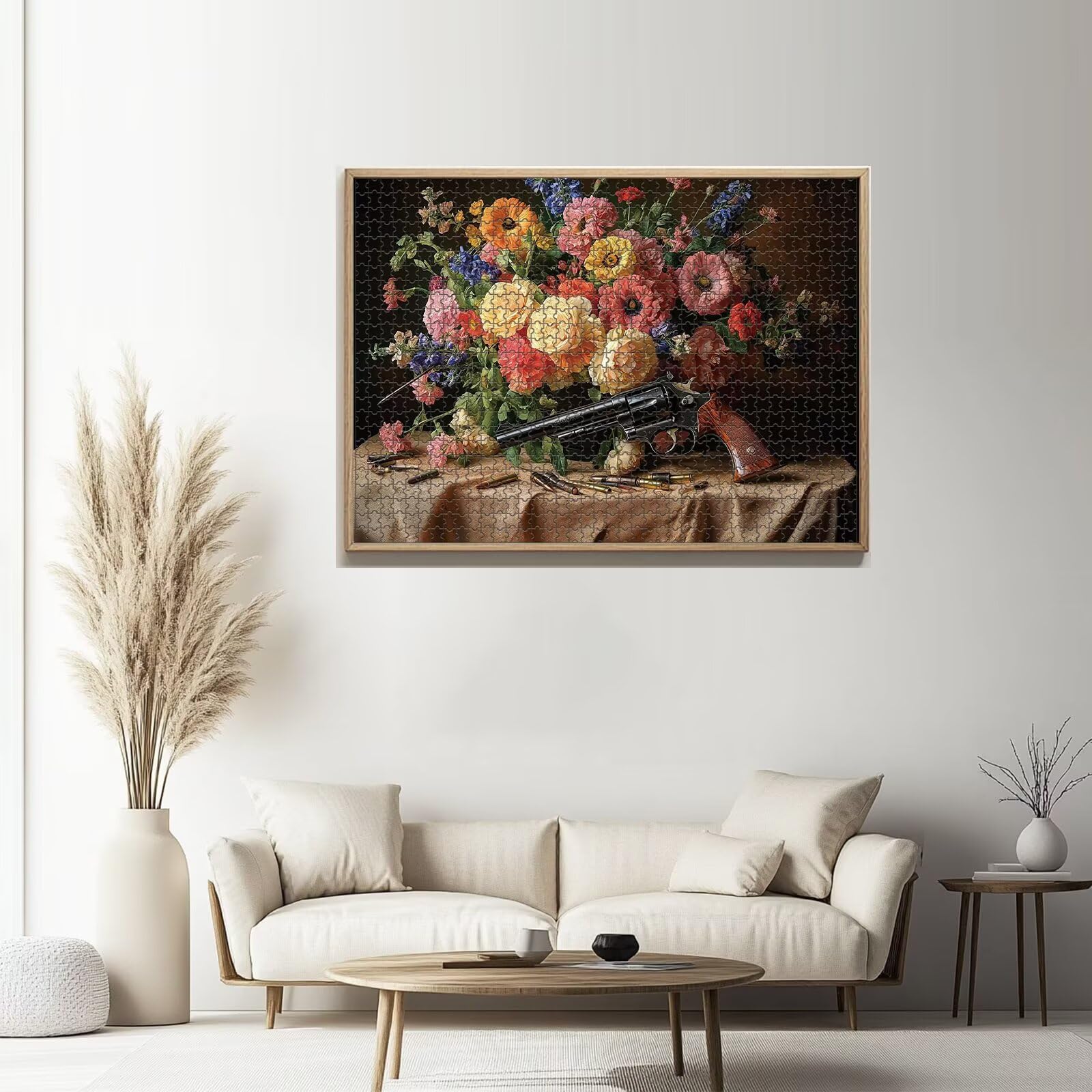 1000 Teile Puzzle Für Erwachsene – Stillleben Mit Pinseln, Roter Lampe & Pfingstrose