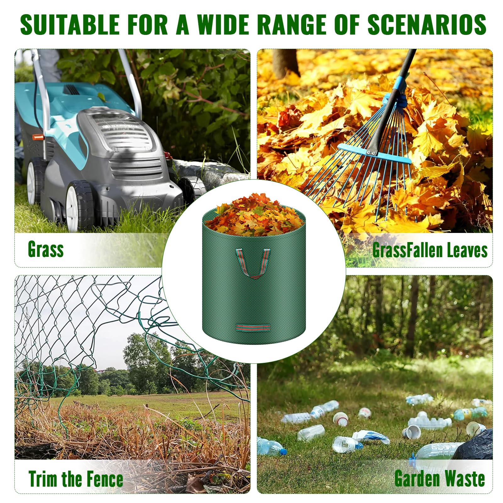 Tapvai 3X 272L Sacs de Jardin Indéchirables, Gants Inclus, Sac Jardinage Déchets, Autoportant, Big Bag Avec Poignées, Étanche, Pliable Et Réutilisable, Sac Végétaux Jardin