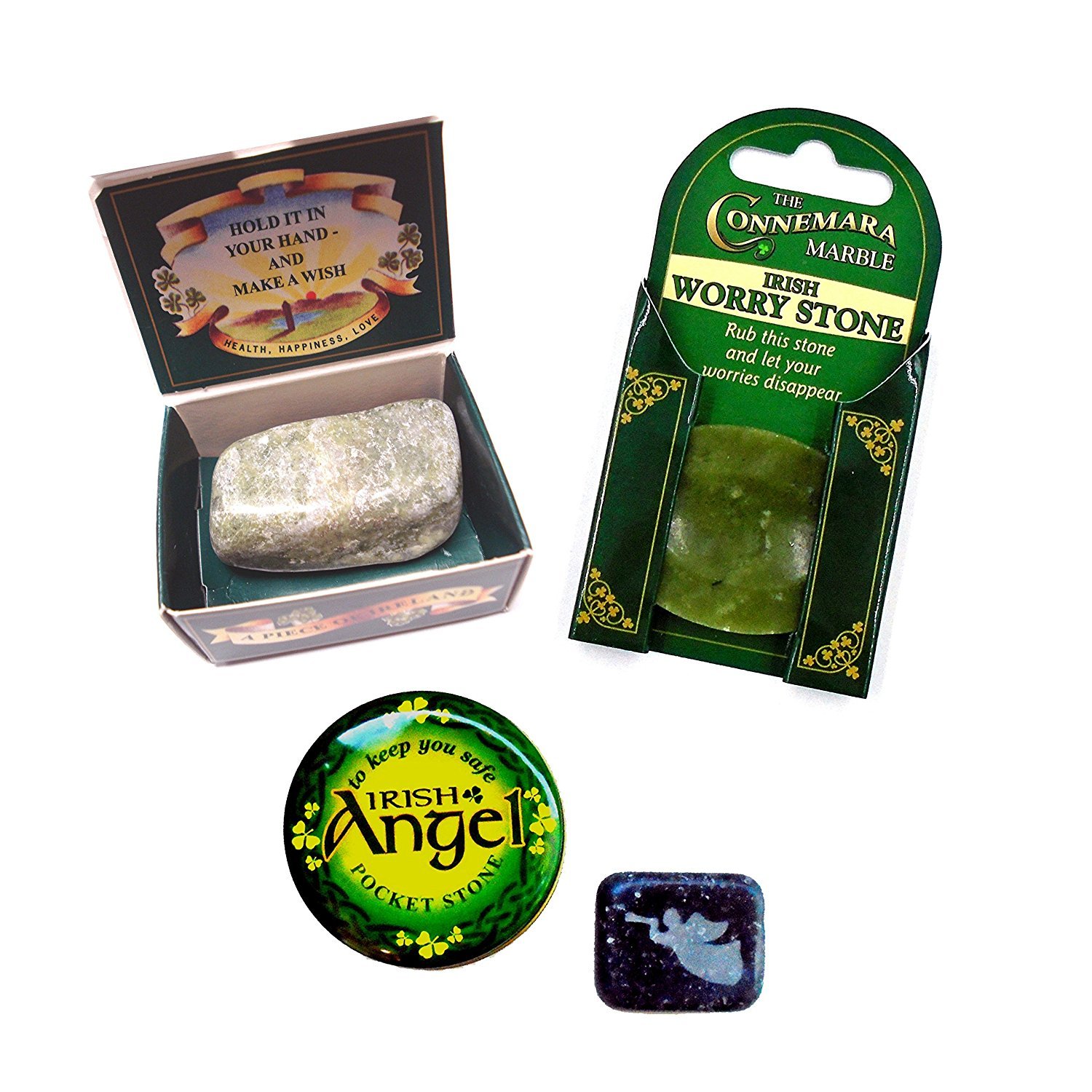 Irish Connemara Marble: SET of 3 Angel & Wishing & Worry Stone
