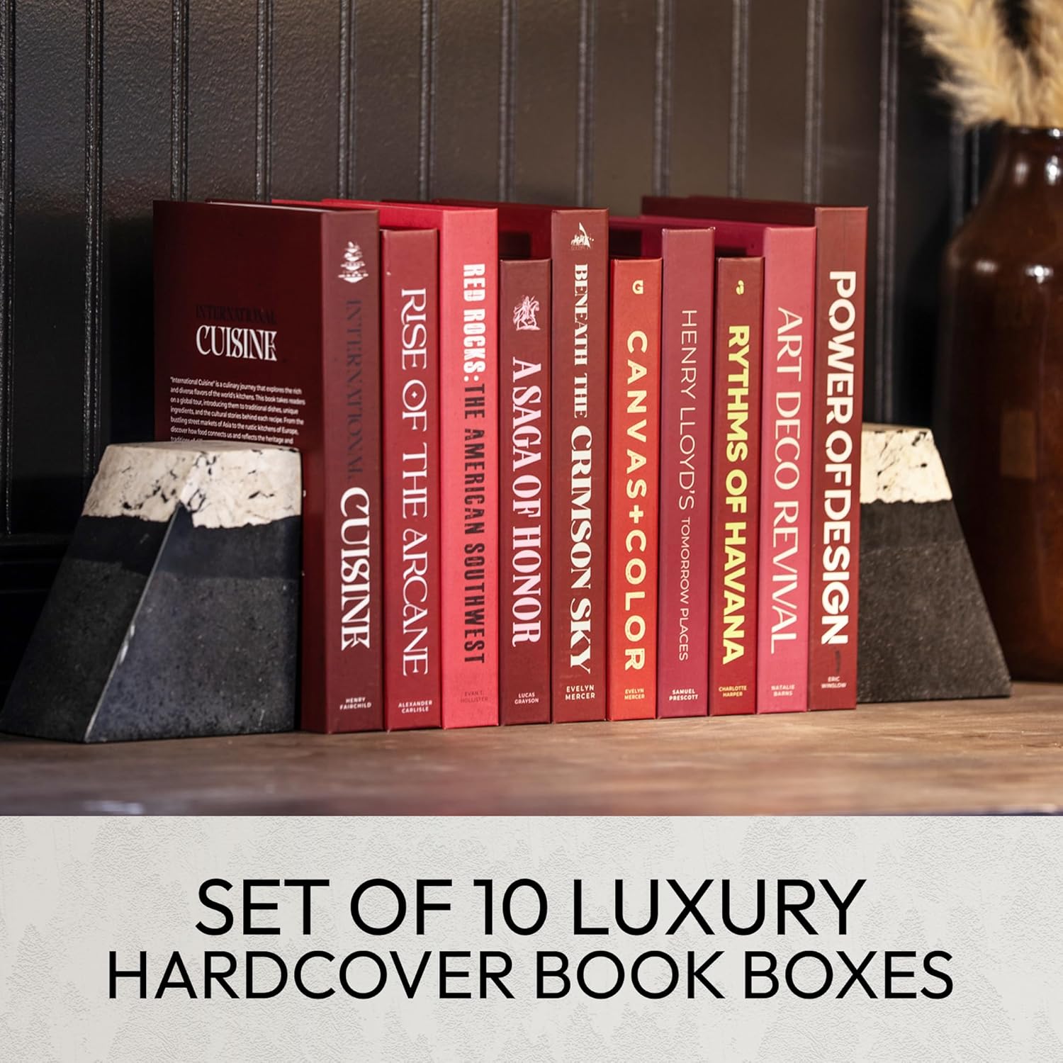 Decorative Books | Red 10 Book Set with 3 Sizes | Preassembled with Hidden Storage | Perfectly Stackable for Easy Home Staging | Book Decor to Elevate Your Space | Home Decor Made Simple!