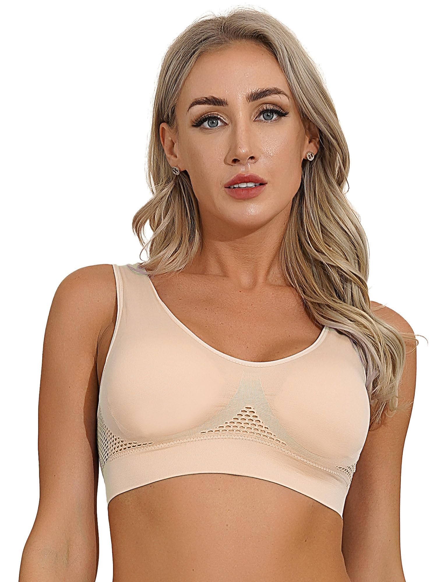 Hansber Womens Athletic Yoga Sports Bra Breathable Hollow Out Workout Crop Top Gym Running T-Shirts Activewear