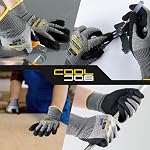 COOLJOB ANSI A5 Cut Resistant Gloves, Nitrile Rubber Dipped Safety Work Gloves for Men, Knife Proof with Grip Coating for Construction Warehouse Glass Wood Work, Grey Medium, 1 Pair