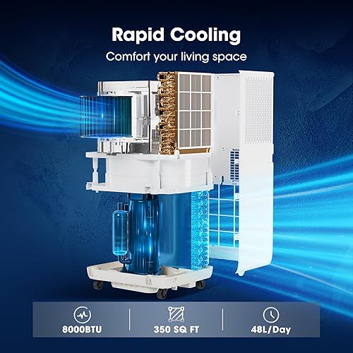 Miniatura 4 de 8000BTU - Aire acondicionado portátil inteligente con aplicación y control remoto, refrigeración 3 en 1, deshumidificador, ventilador para