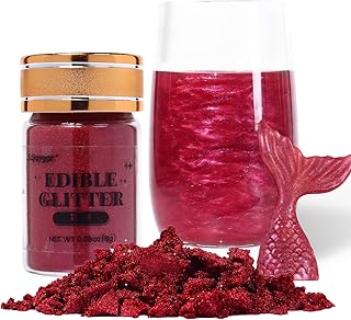 Sujoygar 8g Red Edible Glitter, Food Grade Edible Glitter for Drinks, Cocktail, Cupcake, Chocolate, Strawberry, Baking, Kosher & Halal Certified