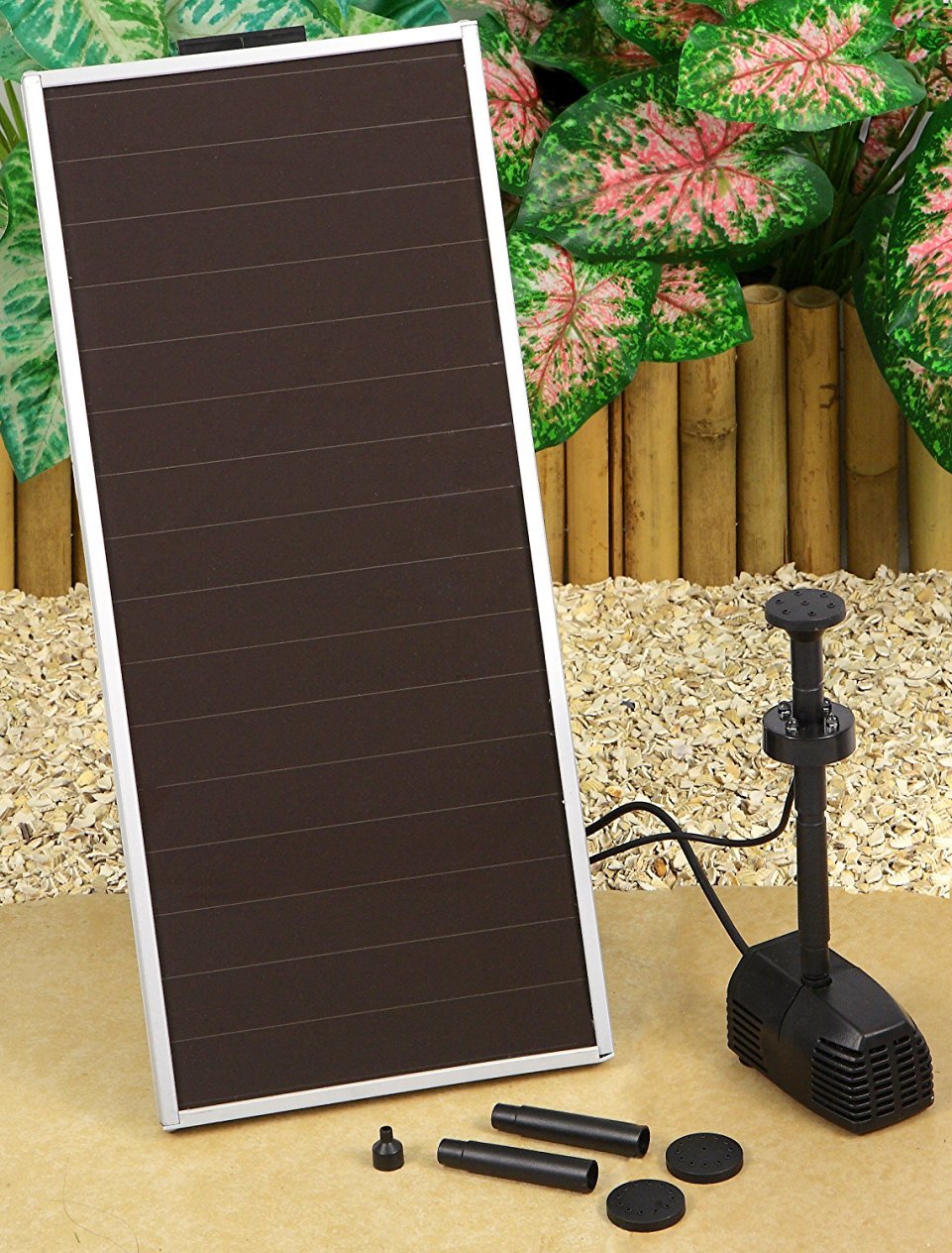 Primrose Black 300Lph Solar Pump Kit For Outdoor Garden Water Feature Fountains With Lights And Backup Battery