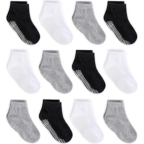 Zaples Baby Non Slip Grip Ankle Socks with Non Skid Soles for Infants Toddlers Kids Boys Girls