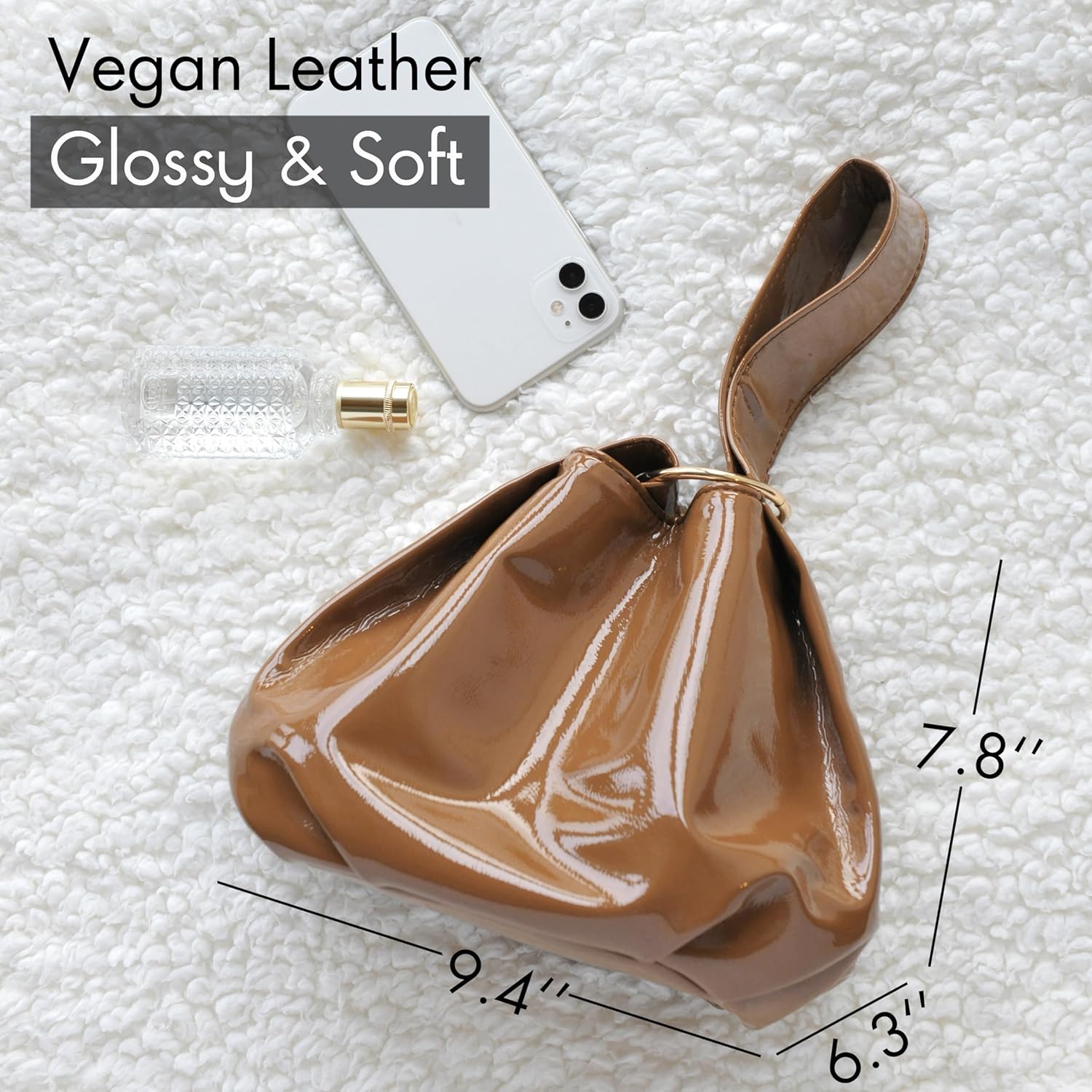 Women's Glossy Clutch Patent Vegan Leather Hobo Top Handle Bag Small Tote | Glossy, Patent, Vegan Leather, Top Handle, Small - Image 5