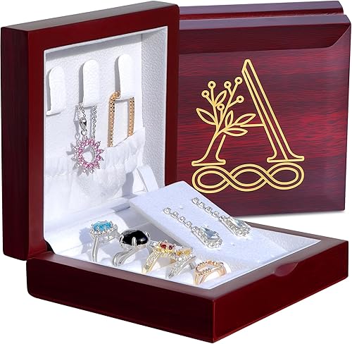 Joyero personalizado para mujer, organizador de madera, con monograma grabado, regalo de cumpleaños para niñas, 4 x 4 x 1.5 pulgadas, letra A