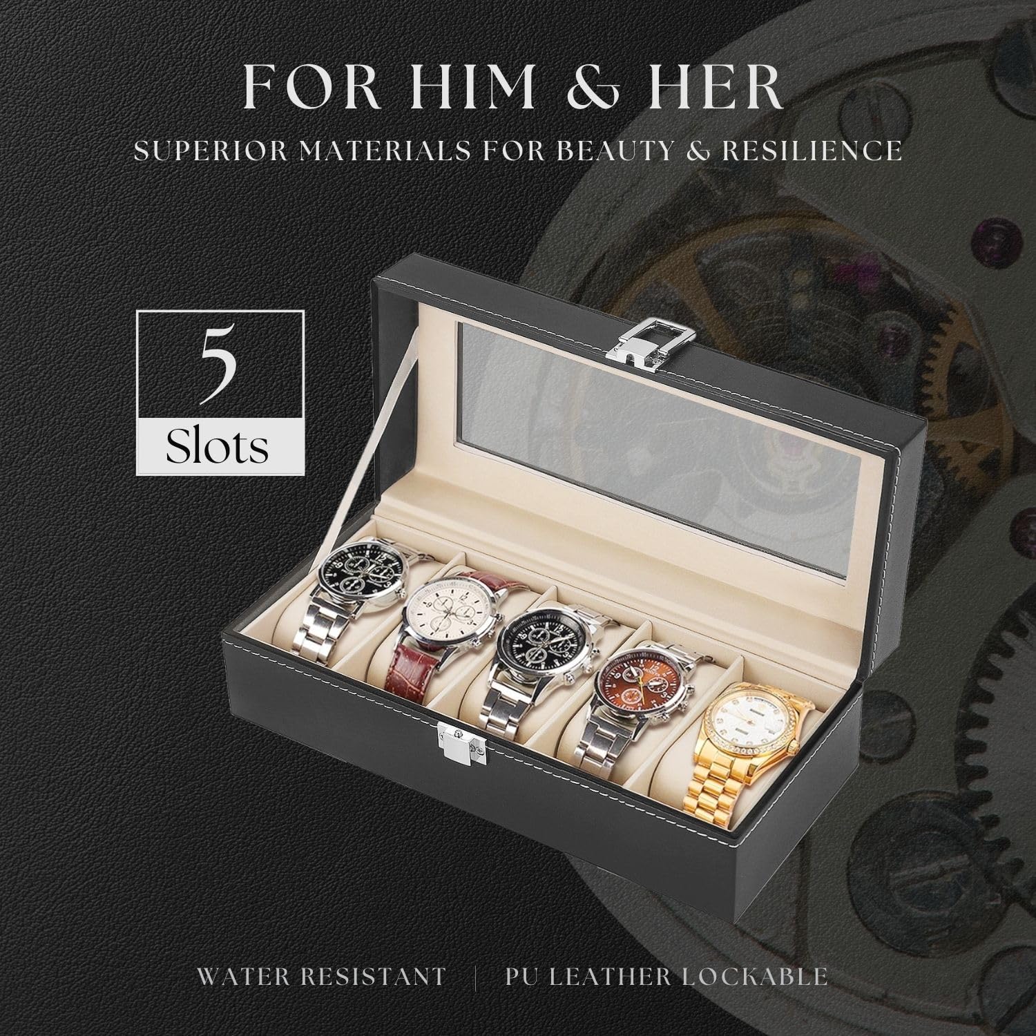 ProCase Uhrenbox 8 Fächer - 2-Etagen Uhrenkasten Mit Glasdeckel - Espresso PU-Leder Für Schmuck & Uhren