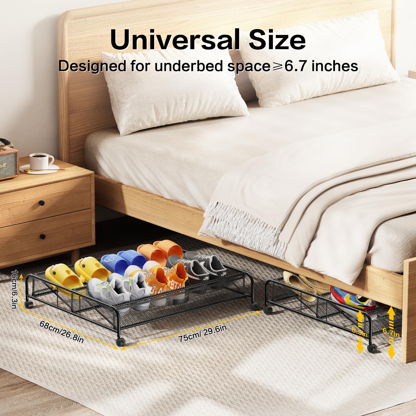 Organizer per scarpe sotto il letto, confezione da 2 contenitori con ruote per organizzare le scarpe in camera da letto