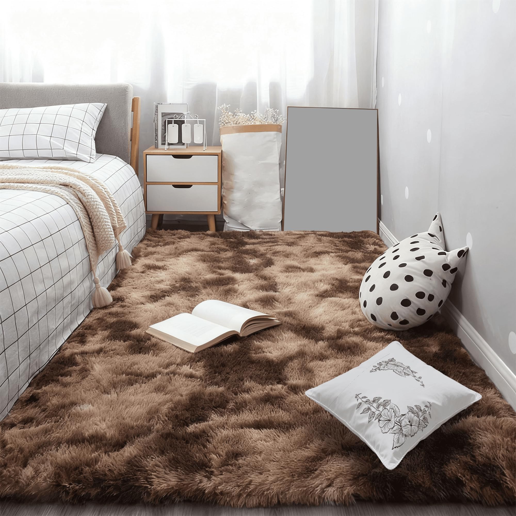 Tapis de salon moelleux lavable grand format 170x190cm antidérapant
