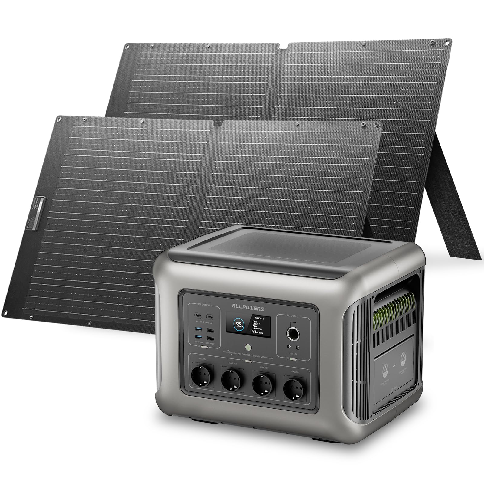 ALLPOWERS R2500 V2 Station électrique portable 1920Wh 2 x panneaux solaire | batterie LFP avec 2 x panneaux solaire pliables de 100W, fonction UPS,générateur solaire pour camping, jardin