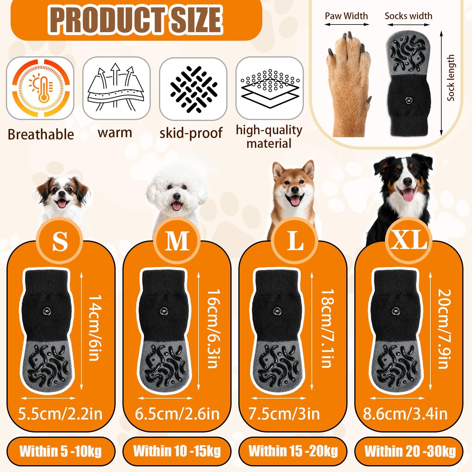 Chaussettes Antidérapantes pour Chiens,2 paires Chaussette Chien Antidérapantes,Chaussette Chie Pattes de l’Animal et Les Sols Intérieurs Convient pour Petits Chiens,Chiens Moyens,Grande Chiens