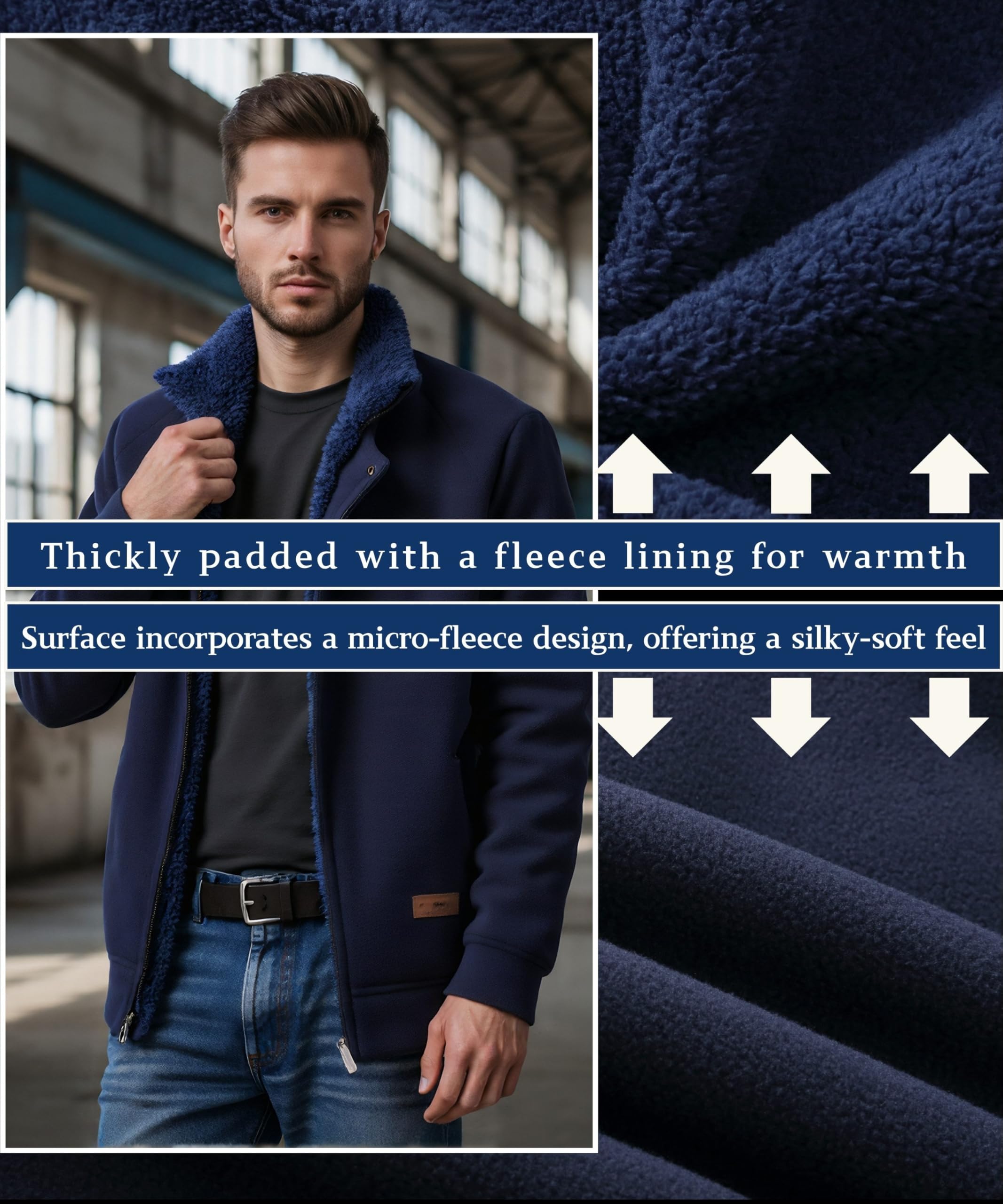 Giacche di Pile Uomo Full-Zip All'aperto Sport Giacca con Tasche Giacca di caldo invernale Antivento Cappotto Stand-up Collare Trekking Casual maniche lunghe da Lavoro