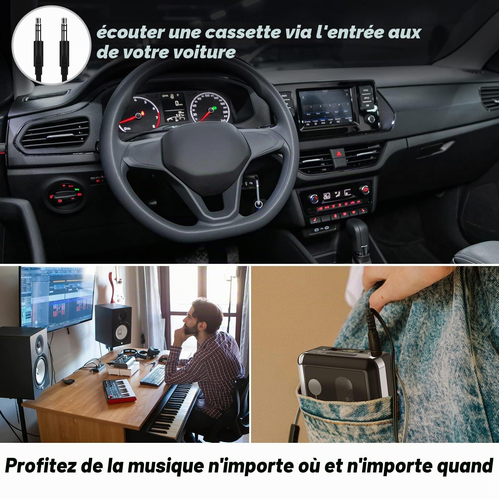 Rybozen Lecteur de Cassette, convertisseur de Cassette USB Portable vers MP3, Walkman Audio Music Tape vers Lecteur convertisseur numérique avec écouteurs, enregistrer dans Une clé USB, Aucun PC