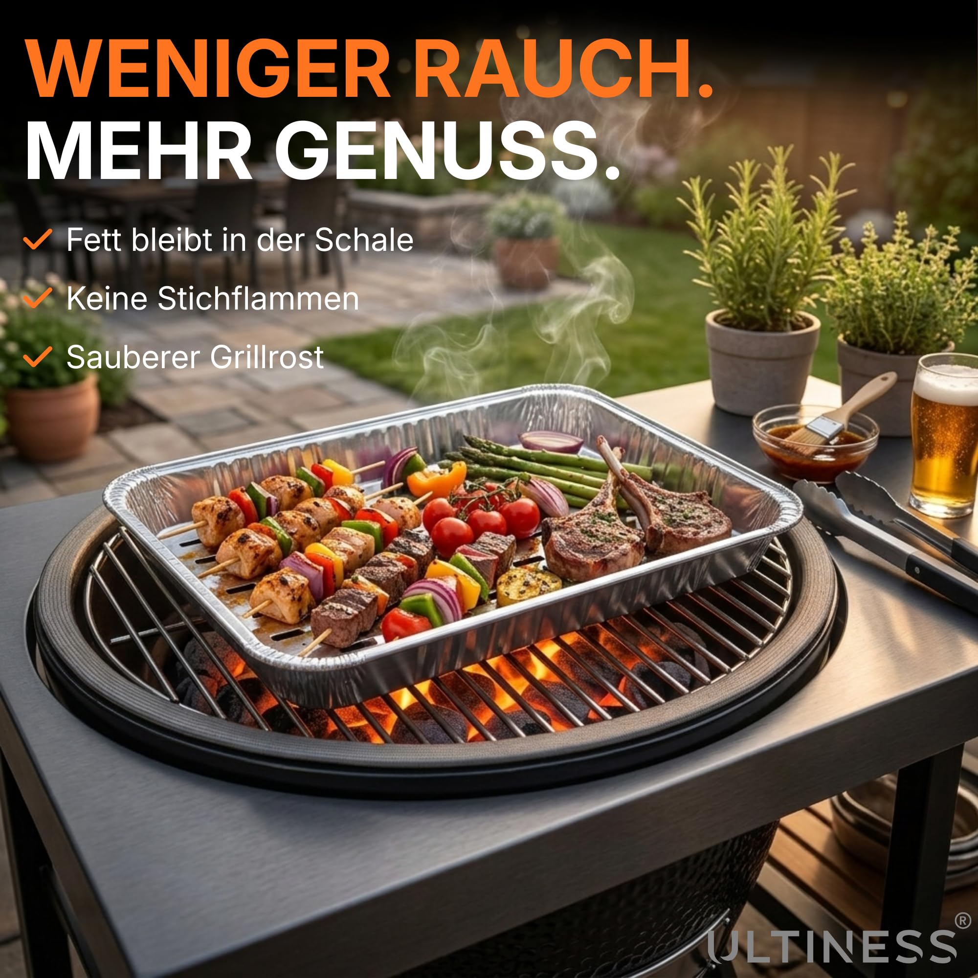 Einweg-Grillschalen aus Aluminium 34 x 22,5 x 3 cm mit, 50 Stück | Lüftungsschlitzen, Hitzebeständige Alu Grillschalen groß, BBQ Grillpfanne für Grill & Backofen, Aluschalen, Grilltassen, Tray