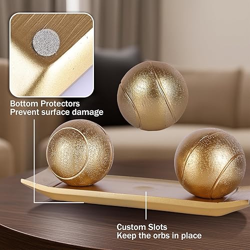 Miniatura 5 de LCCCK Juego de bandeja decorativa con bolas, soporte de TV de orbes decorativos dorados, centro de mesa de café, elegantes bolas decorativas para