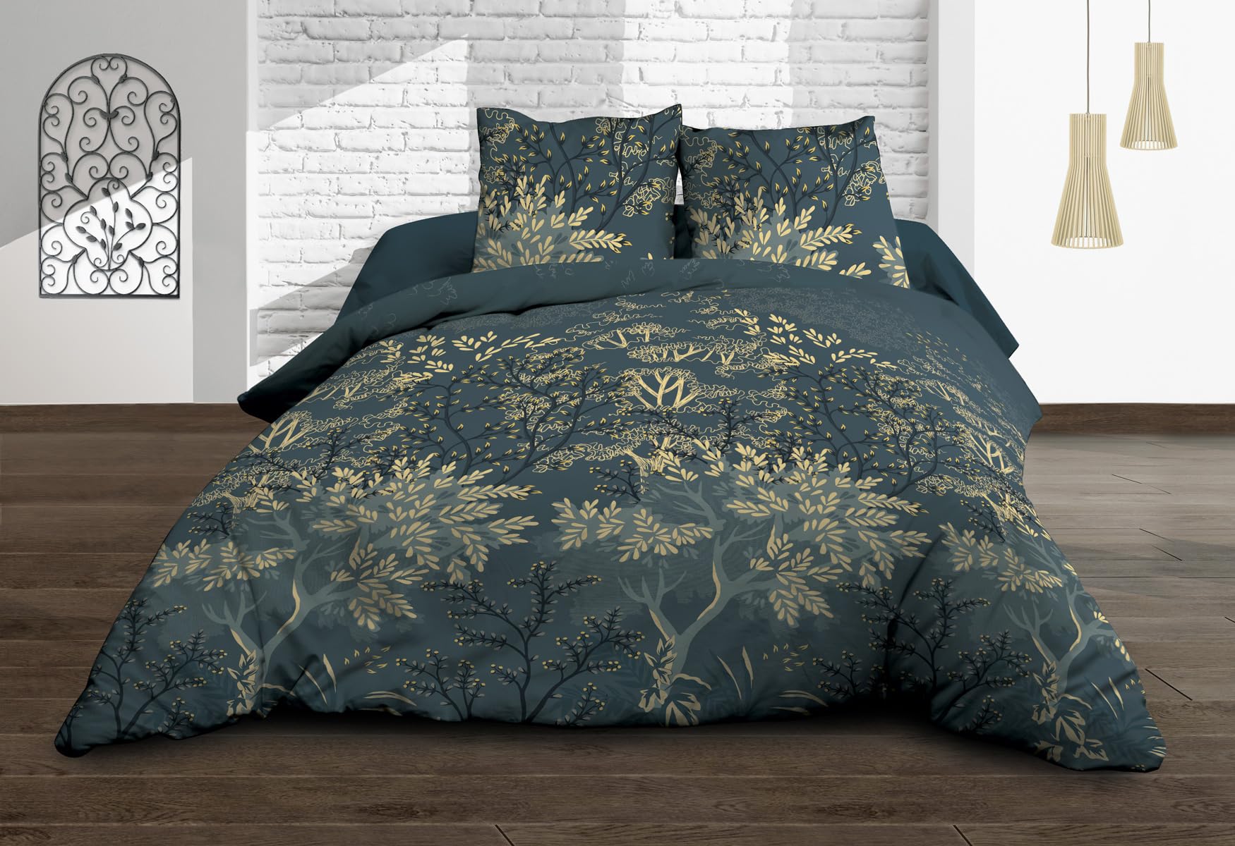 Hevea Flat Sheet + Fitted Sheet 160 x 200 cm + 2 T Pure Cotton 57 Thread Count
