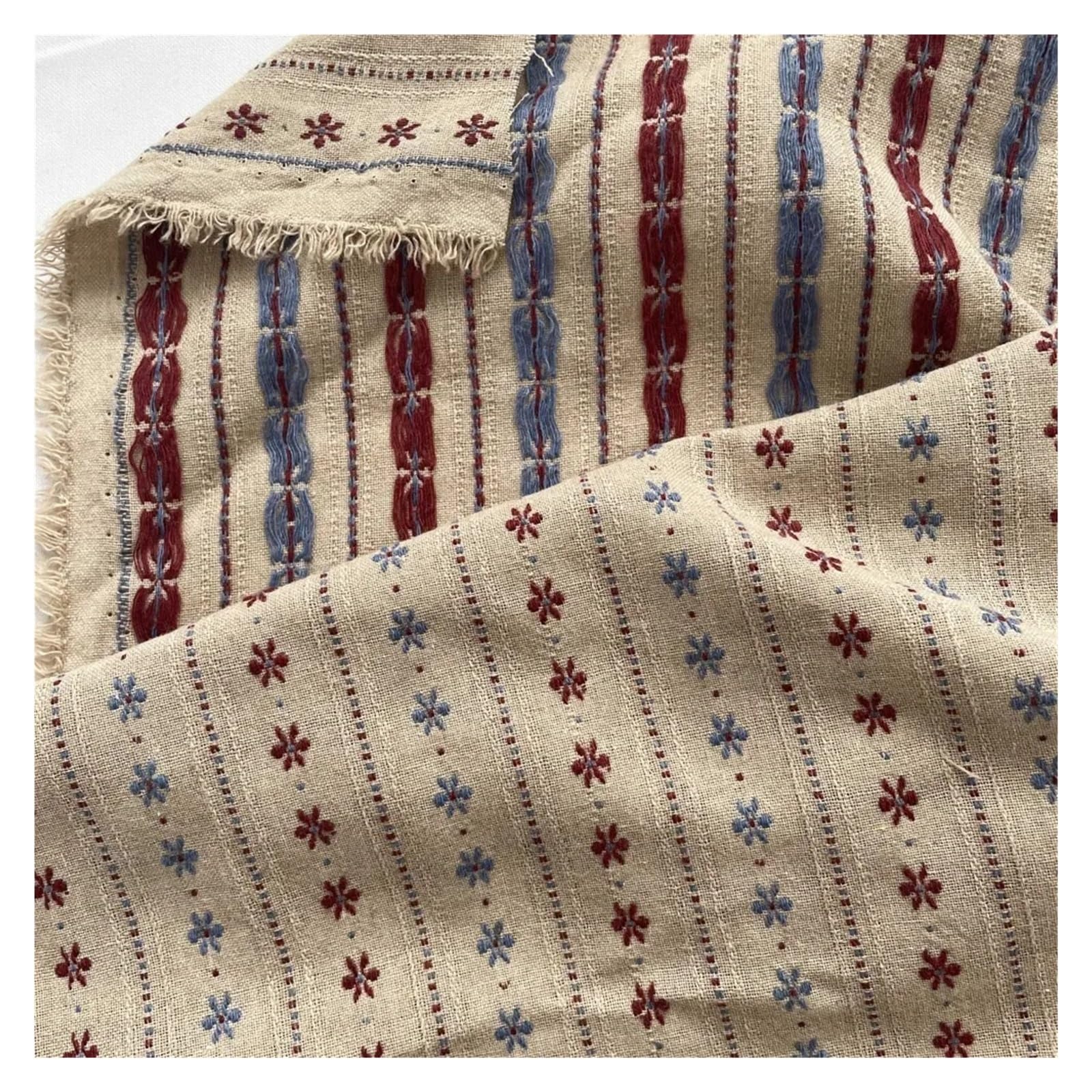 Popeline Di Cotone A Righe Tessuto di cotone da cucito con stampa floreale a strisce di colore beige(140x300cm)