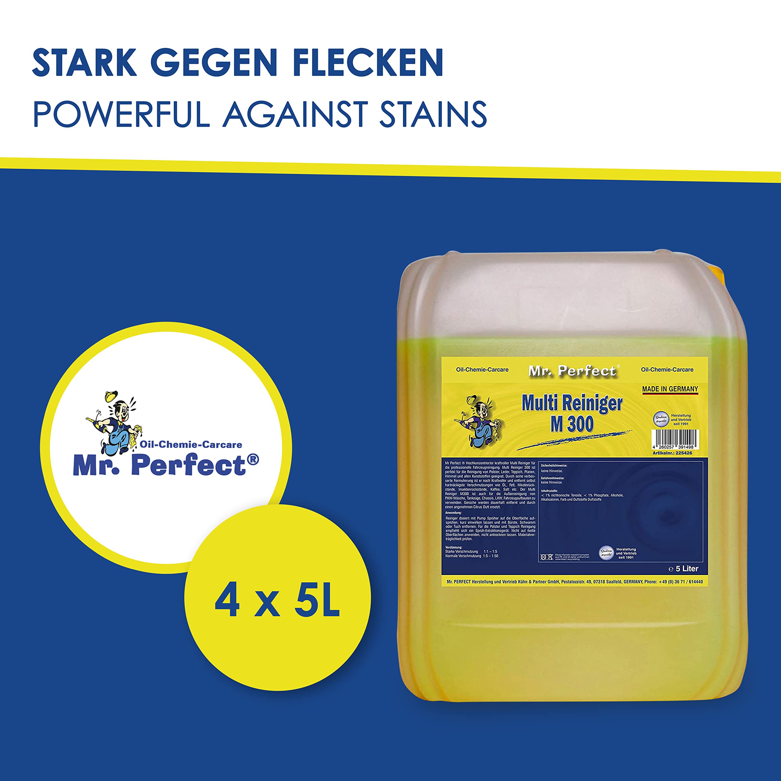 Mr.Perfect® - Profi Multi Reiniger 4x5L Kanister Auto Reiniger | Polsterreiniger Auto und Teppichreiniger | Kunststoffreiniger und Autoreinigung von Innen und Außen