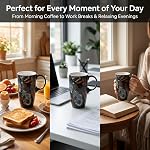 Topadorn 17oz Mug de voyage en céramique avec lis, Boho Feather Café avec poignée, Grande tasse de voyage de céramique, Micro-ondes & Coffre-fort pour lave-vaisselle, boîte cadeau incluse