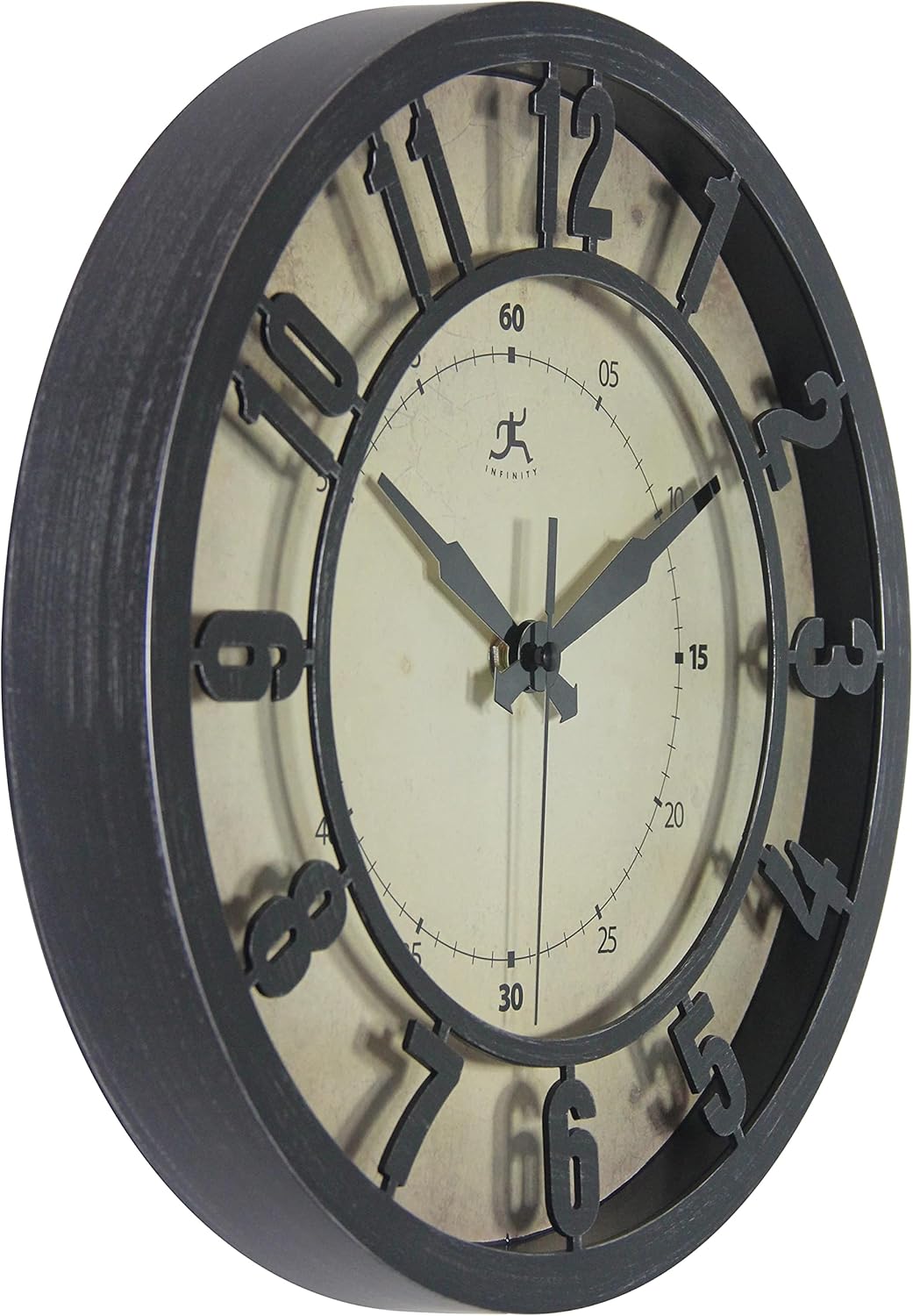 Infinity Instruments 12 inch Classic 3D Numbers Indoor Round Non-Ticking Silent Battery Operated Easy to Read Wall Clock for Living Room, Bedroom, Kitchen, Home Office, Black