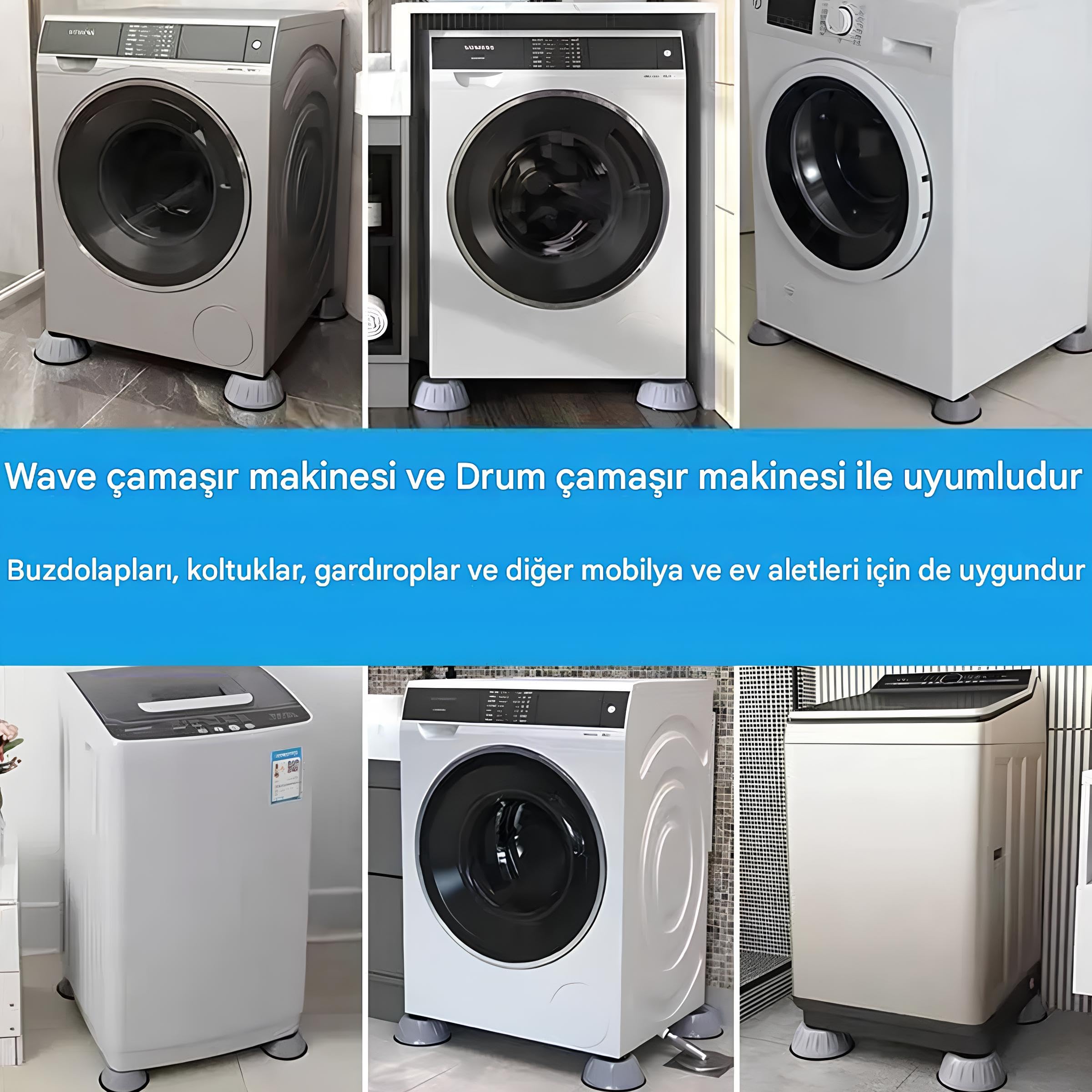 Kanji Çamaşır Makinesi, Bulaşık Makinesi ve Buzdolabı Titreşim Engelleyici Ayak Pedi 4'lü Set – Gürültü Azaltıcı, Kaymaz, 4 cm Yükseltici Mobilya ve Beyaz Eşya Lastik Ped