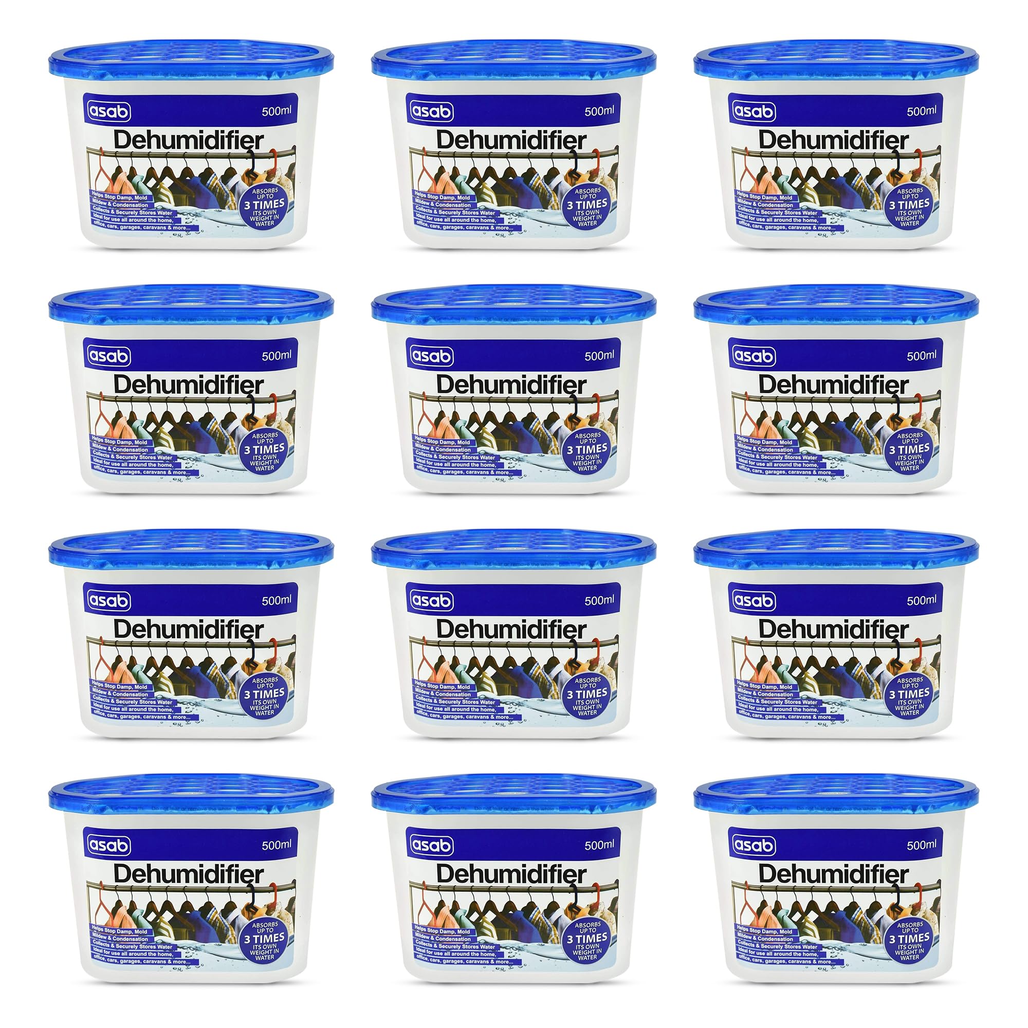 ASAB Dehumidifier Box Scented Desiccant Moisture Removal Damp Trap with Hydrophilic Crystals 500ml Disposable Dehumidifier Portable Condensation Remover for Bathrooms and Basements (Original 12 Pack)