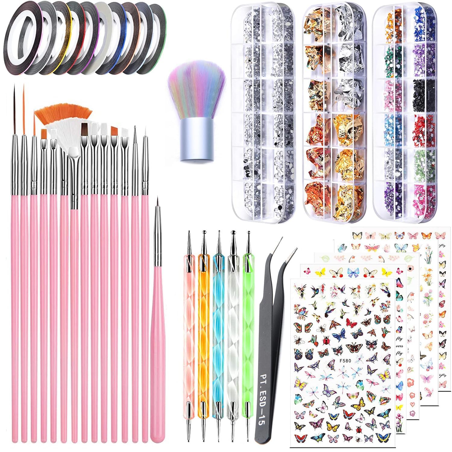 Nail Art Stamping Kit, 3D Nail Art Tools with Pen & Brush Painting Polish Design-image-31