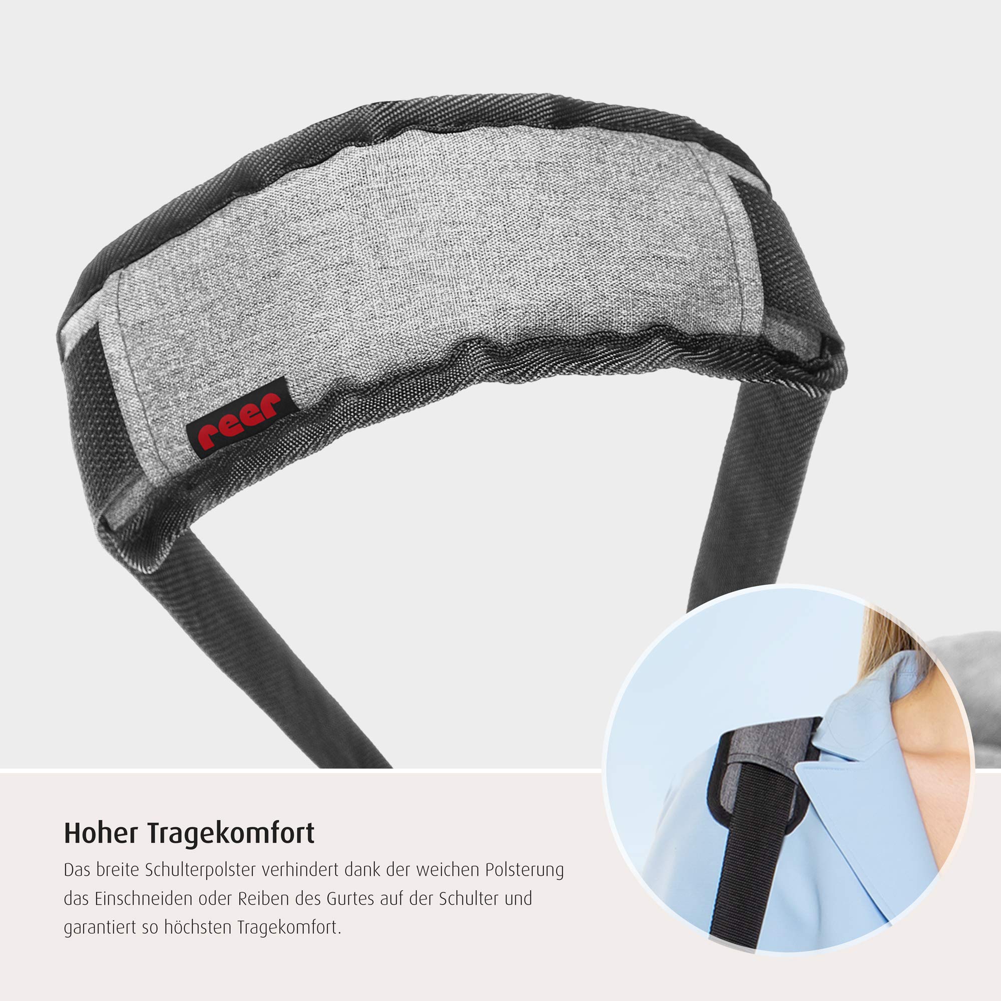 reer 85021 Clip&Go Carry Tragegurt für Baby-Schalen, universell, ergonomisch, Schwarz