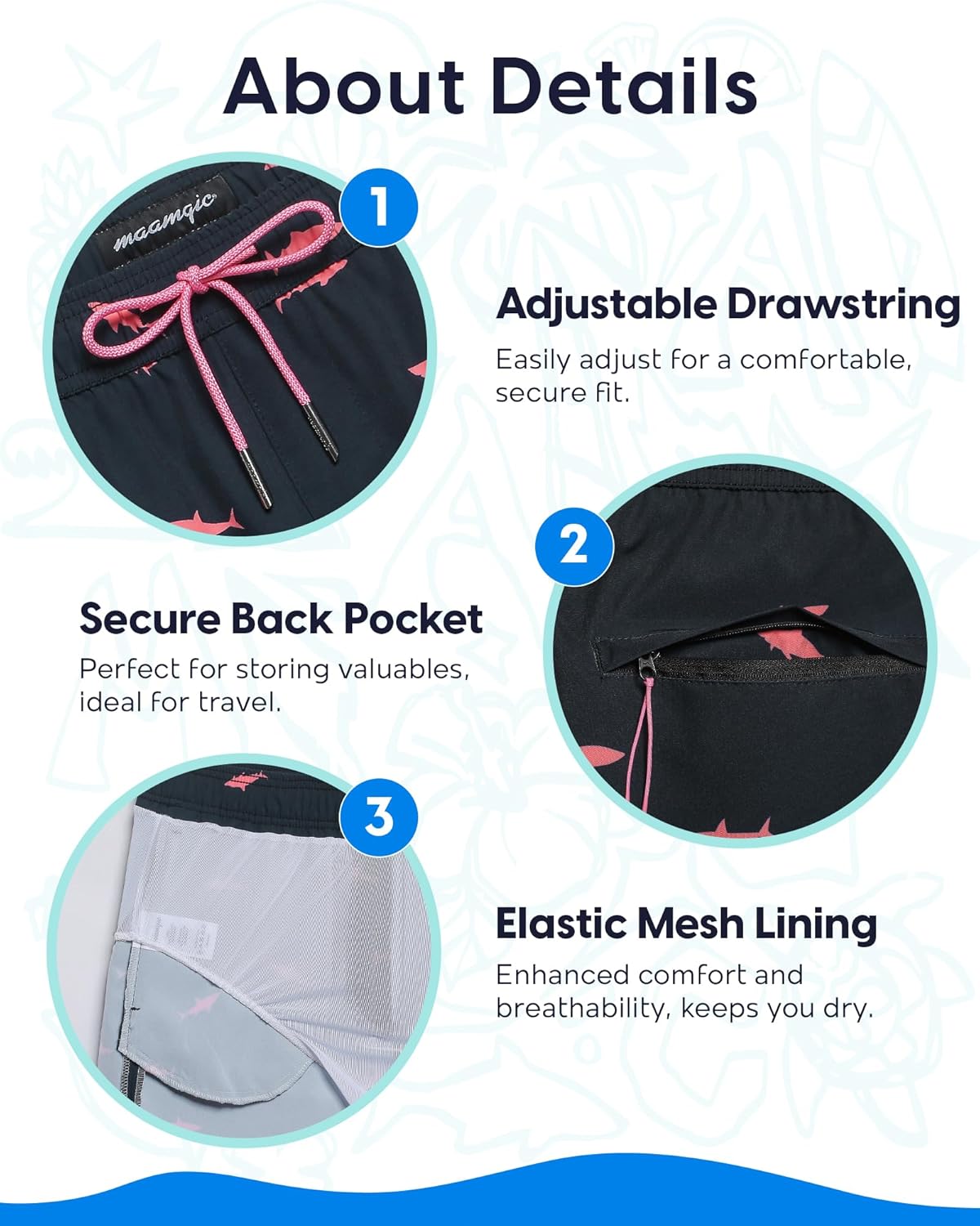 maamgic Mens Swim Trunks 9 Inch with Mesh Lining Bathing Suit Stretch Board Shorts with Zip Pockets for Swimming - Image 3