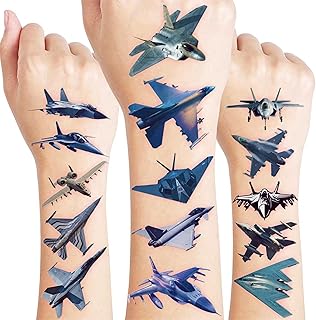 96 PCS US Airplane Air Force Jet Fighter Temporary Tattoos Theme Birthday Party Decorations Favors Supplies Decor Aircraft Pilot Memorial Day Tattoo Stickers Gifts For Kids Boys Girls Prizes Carnival