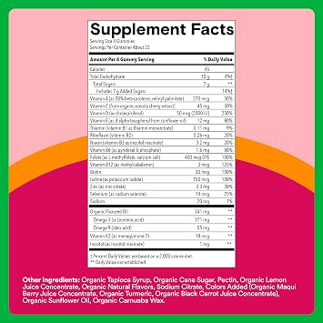 SmartyPants Organic Women's Multivitamin Gummies: Biotin, Methylfolate, Omega 3 (ALA), Vitamin D3, C, Vitamin B12, B6, A, K & Zinc, Inositol, Gluten Free, Vegetarian, 120 Count (30 Day Supply)